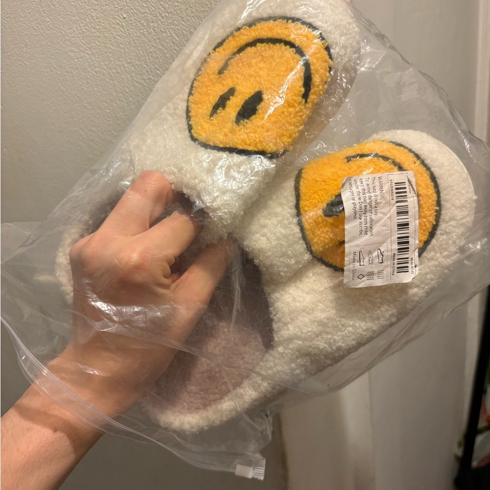 Cozy White Slippers with Smiley Face